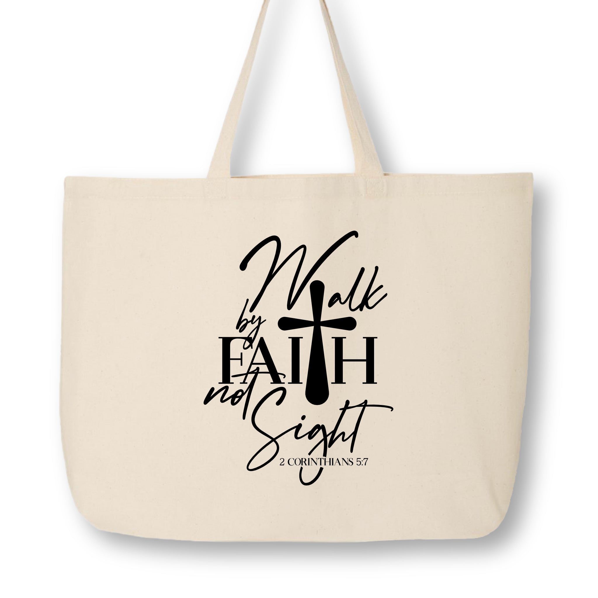 Christian Tote Bag - 2 Corinthians 5:7, Large, Canvas Tote Bag with Zi ...