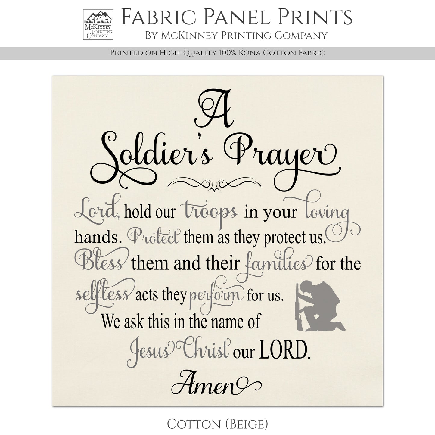 Patriotic Quilt - A Soldier's Prayer, Americana Fabric, Veteran Gift, Military, Retired, VA, Quilting, Crafts, Cotton