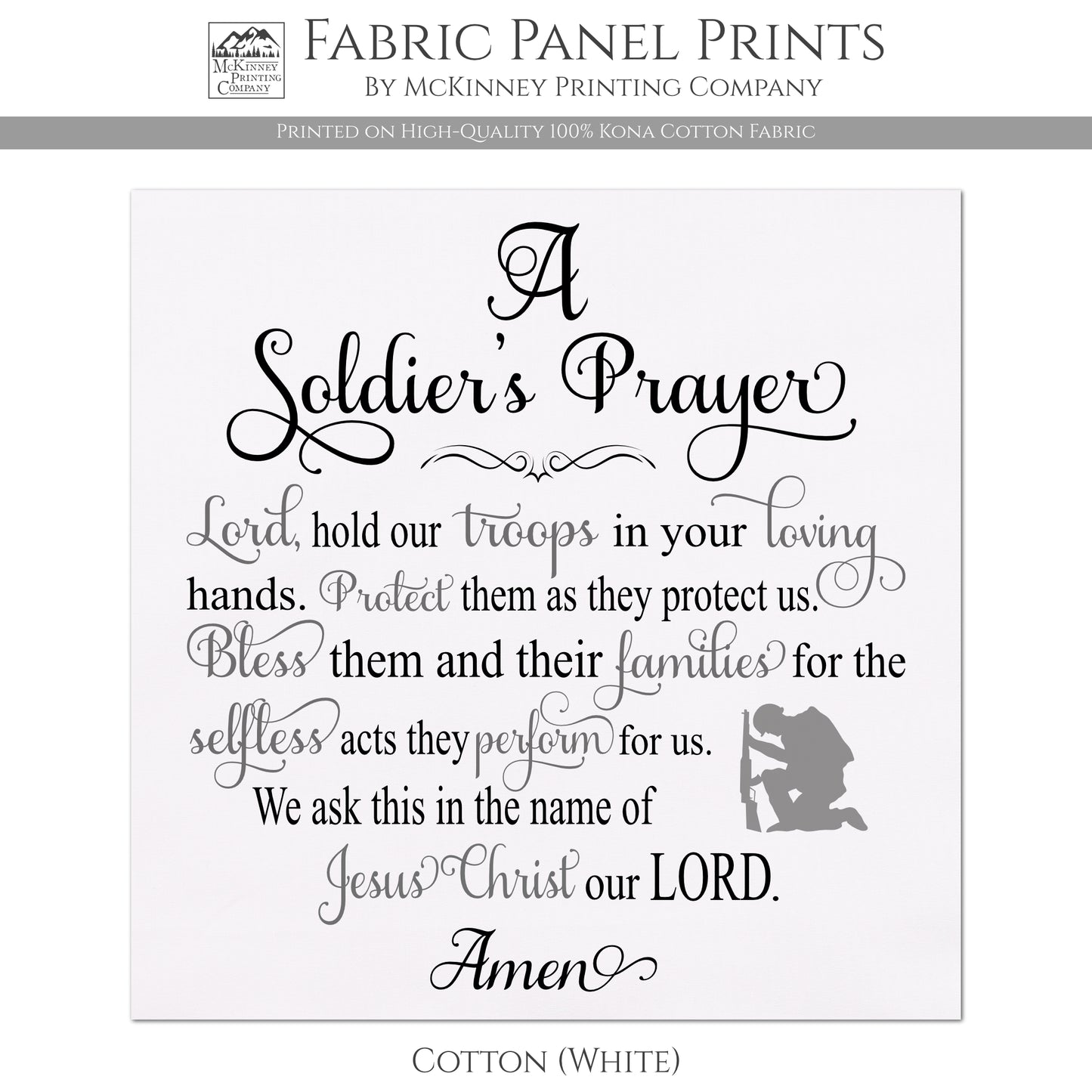 Patriotic Quilt - A Soldier's Prayer, Americana Fabric, Veteran Gift, Military, Retired, VA, Quilting, Crafts, Cotton