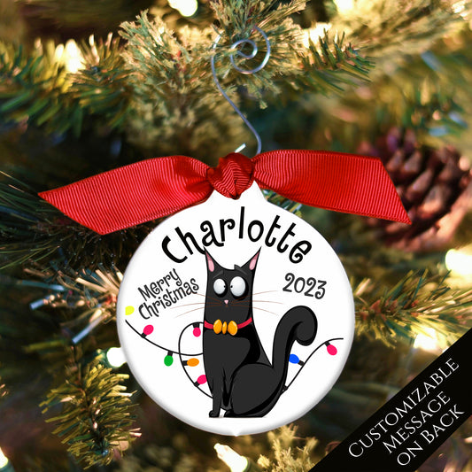 Black Cat Ornament - Christmas Tree Décor, Custom, Personalized