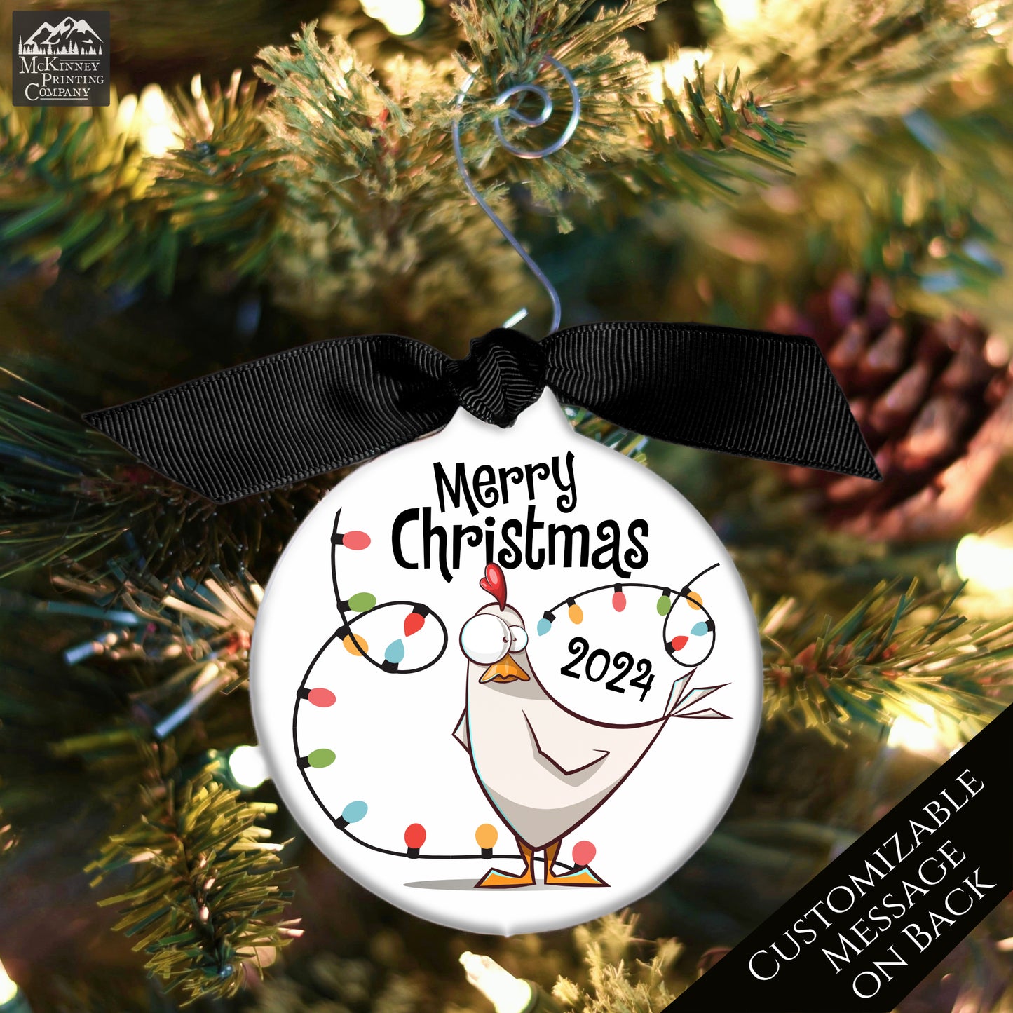 Chicken Ornament - Rooster, Christmas Tree Décor, Custom Gift, Farm, 2024