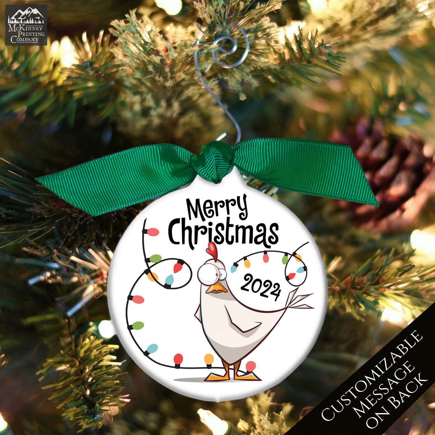 Chicken Ornament - Rooster, Christmas Tree Décor, Custom Gift, Farm, 2024