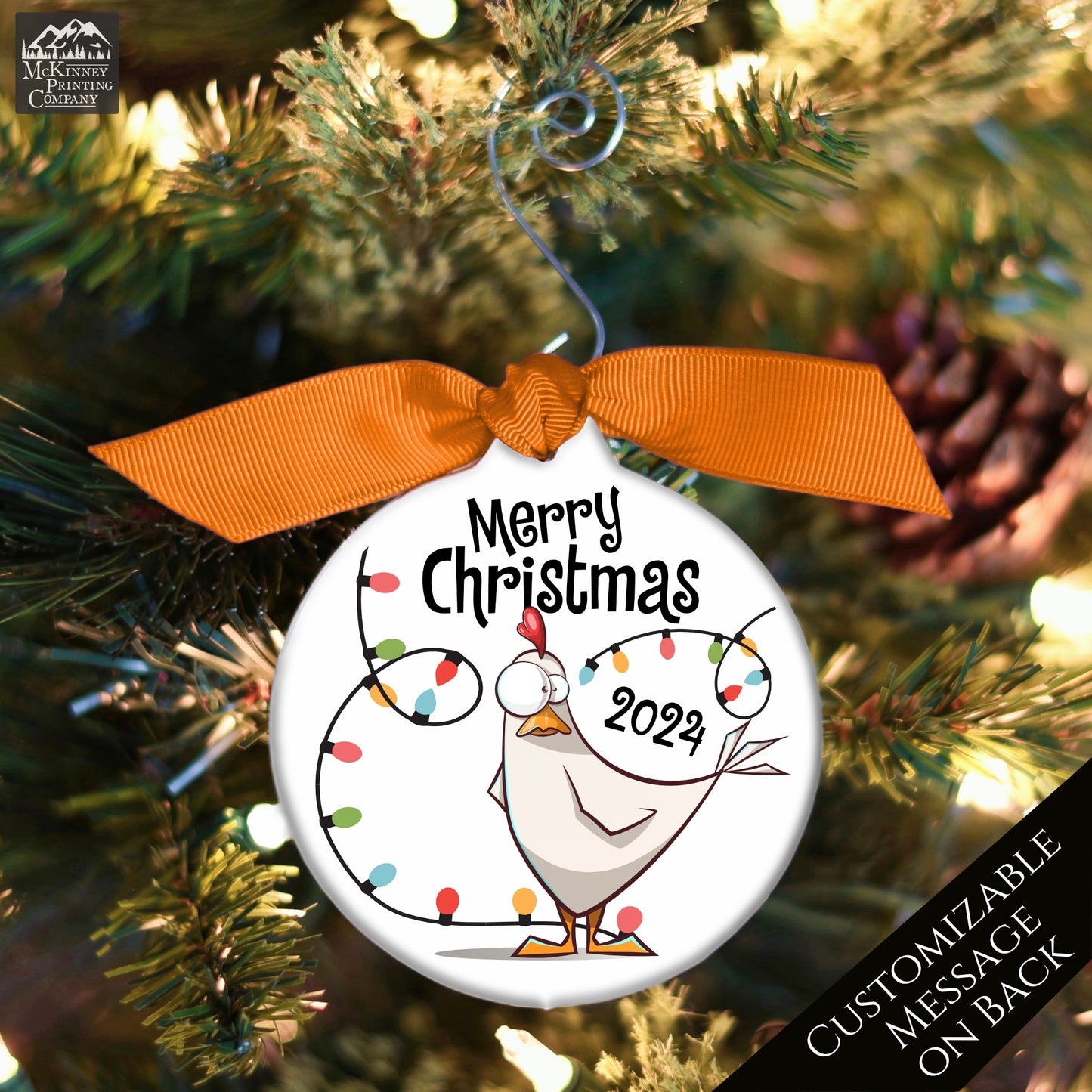 Chicken Ornament - Rooster, Christmas Tree Décor, Custom Gift, Farm, 2024