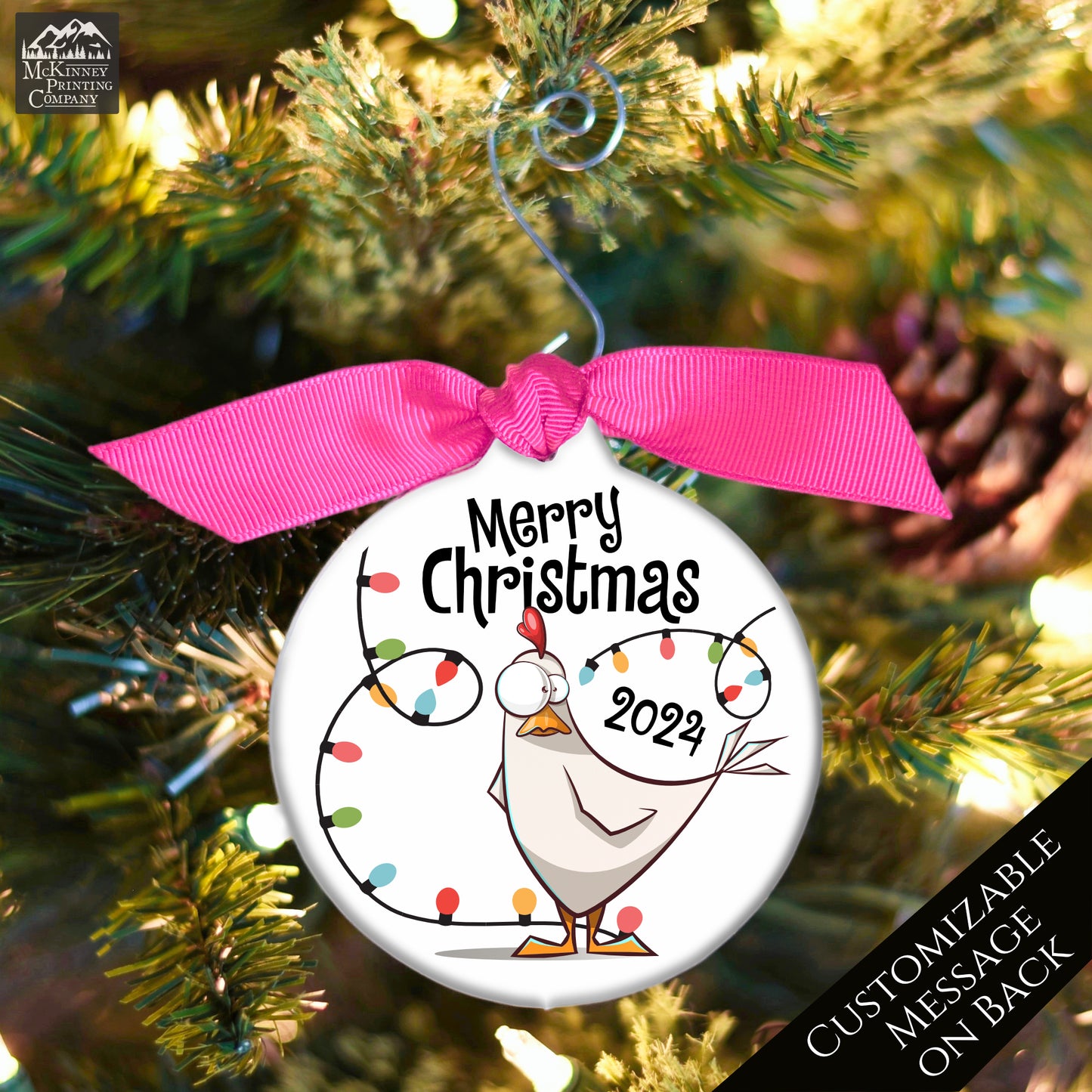 Chicken Ornament - Rooster, Christmas Tree Décor, Custom Gift, Farm, 2024