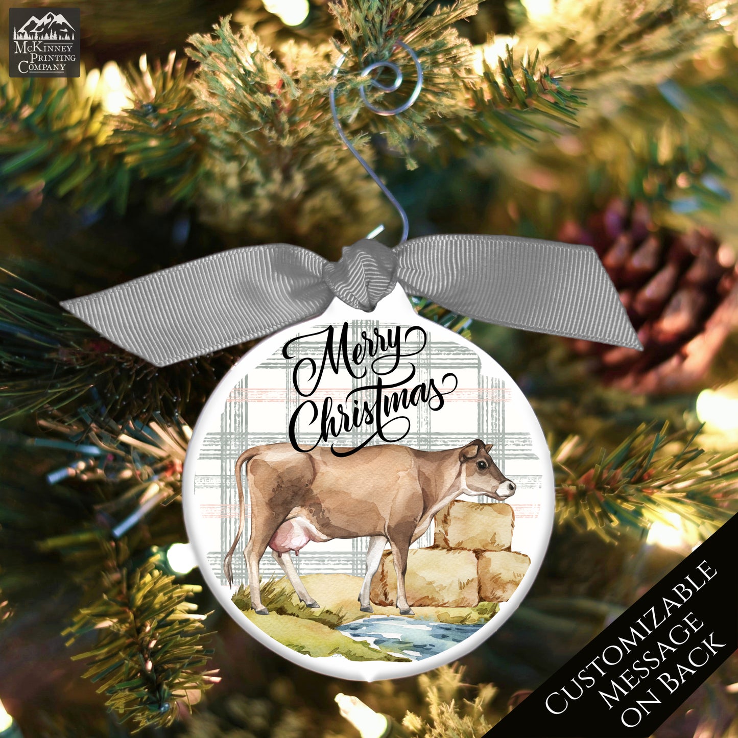 Cow Ornament - Custom Christmas Gift, Farm, Brown, Jersey, Animal