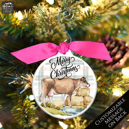 Cow Ornament - Custom Christmas Gift, Farm, Brown, Jersey, Animal