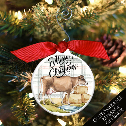 Cow Ornament - Custom Christmas Gift, Farm, Brown, Jersey, Animal