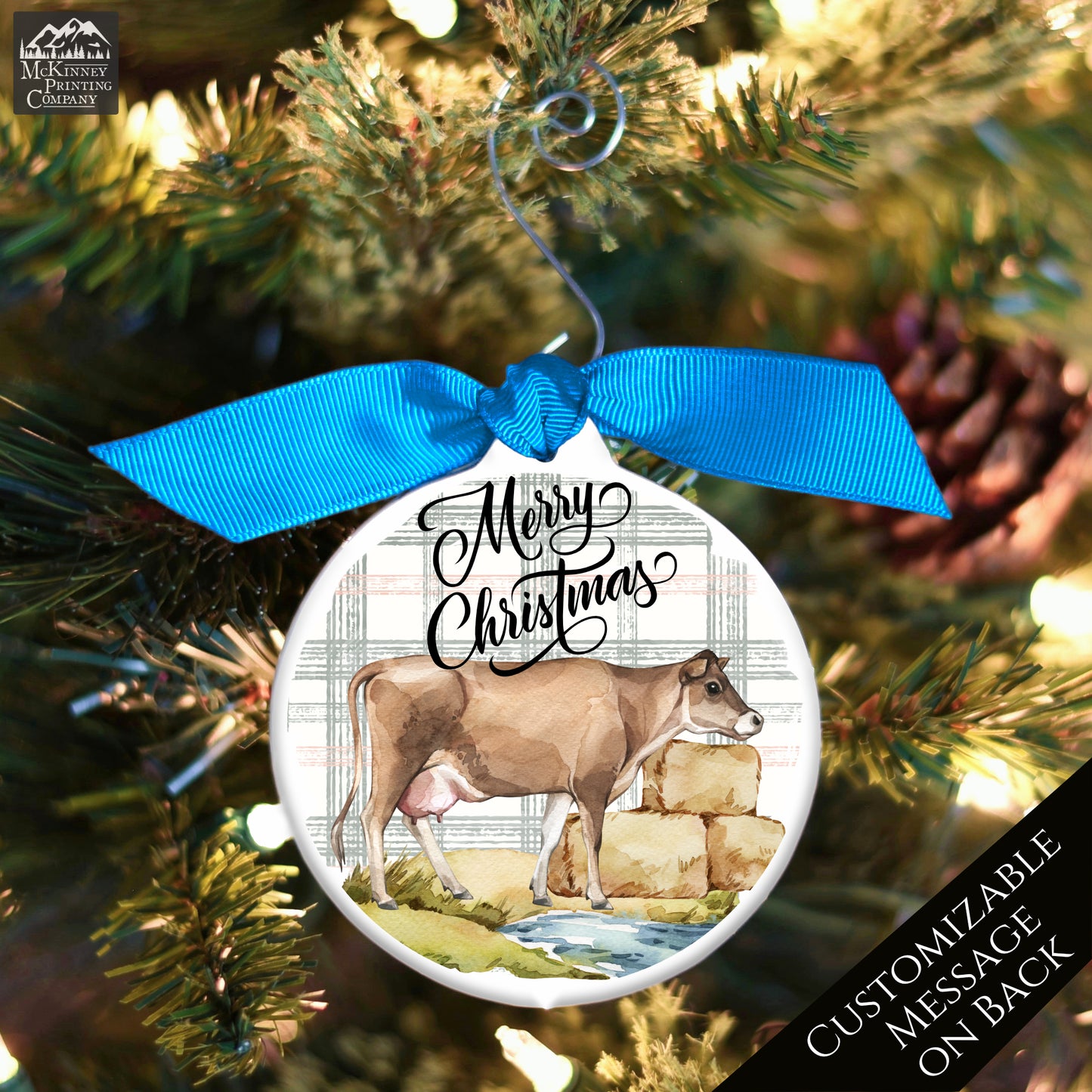 Cow Ornament - Custom Christmas Gift, Farm, Brown, Jersey, Animal