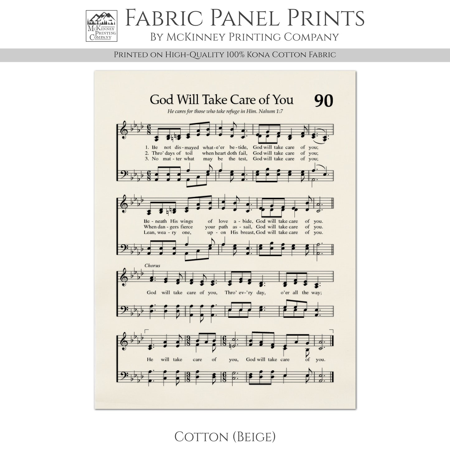 Antique Sheet Music - God Will Take Care of You, Vintage Hymn Print, Christian Fabric, Quilt