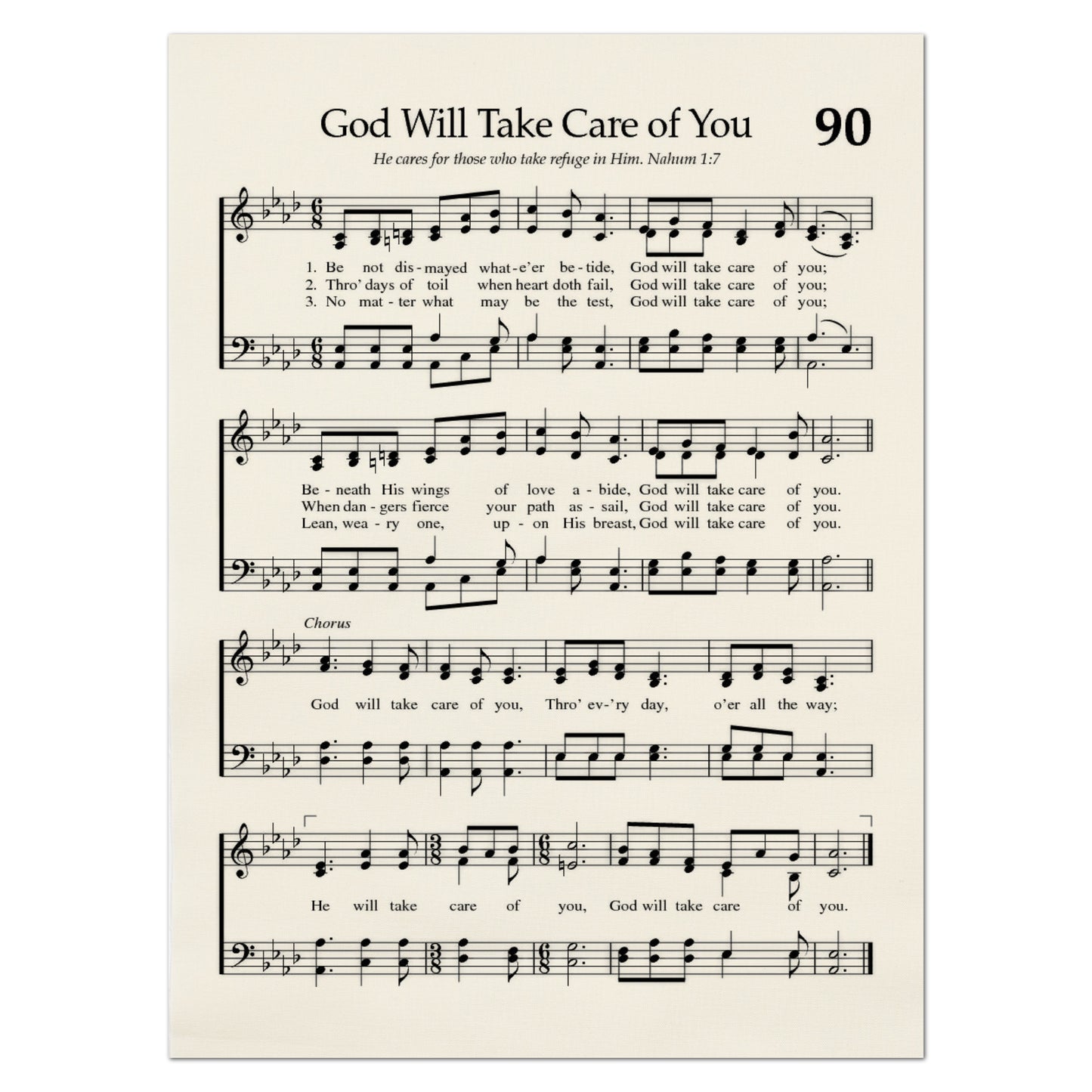 Antique Sheet Music - God Will Take Care of You, Vintage Hymn Print, Christian Fabric, Quilt