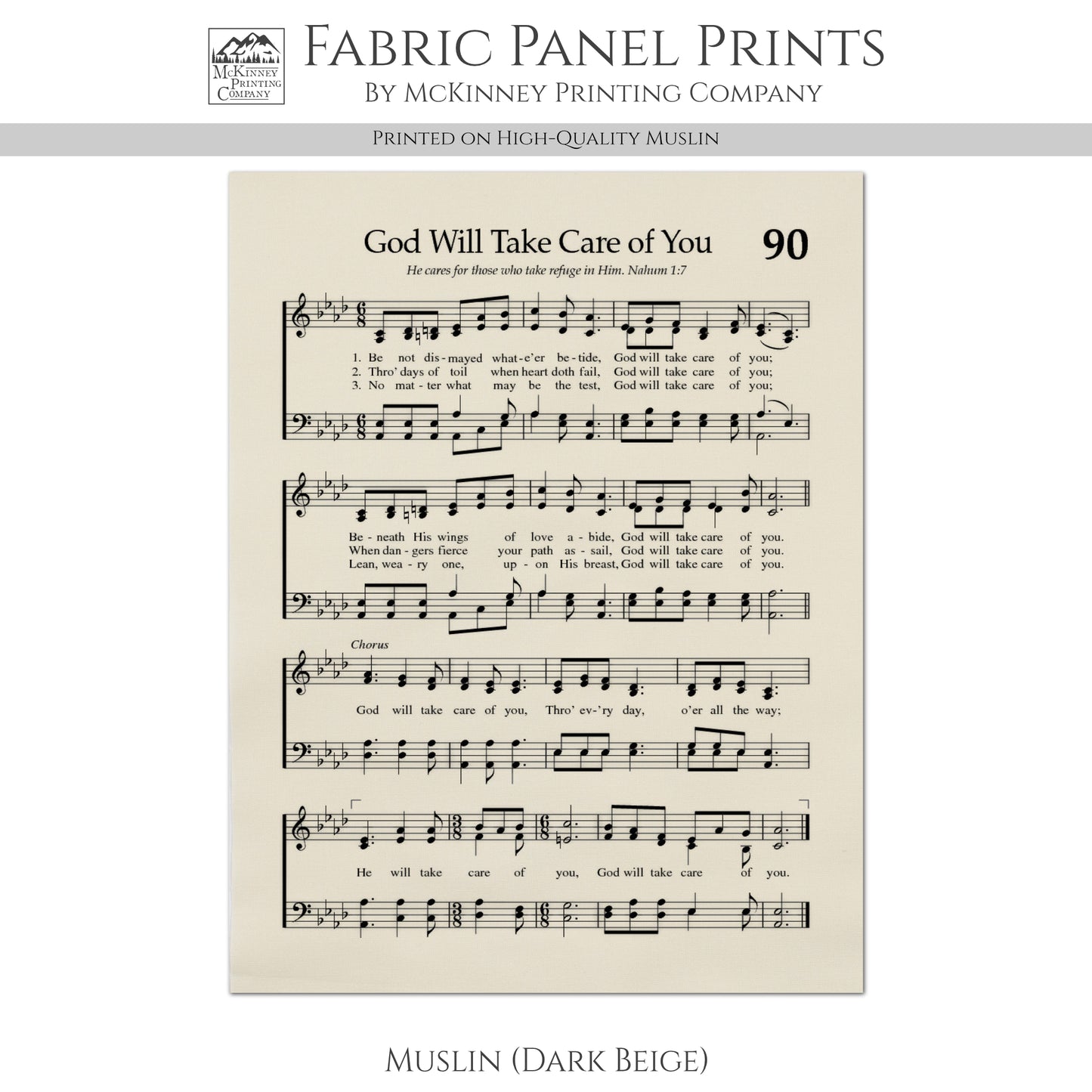 Antique Sheet Music - God Will Take Care of You, Vintage Hymn Print, Christian Fabric, Quilt