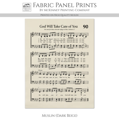 Antique Sheet Music - God Will Take Care of You, Vintage Hymn Print, Christian Fabric, Quilt