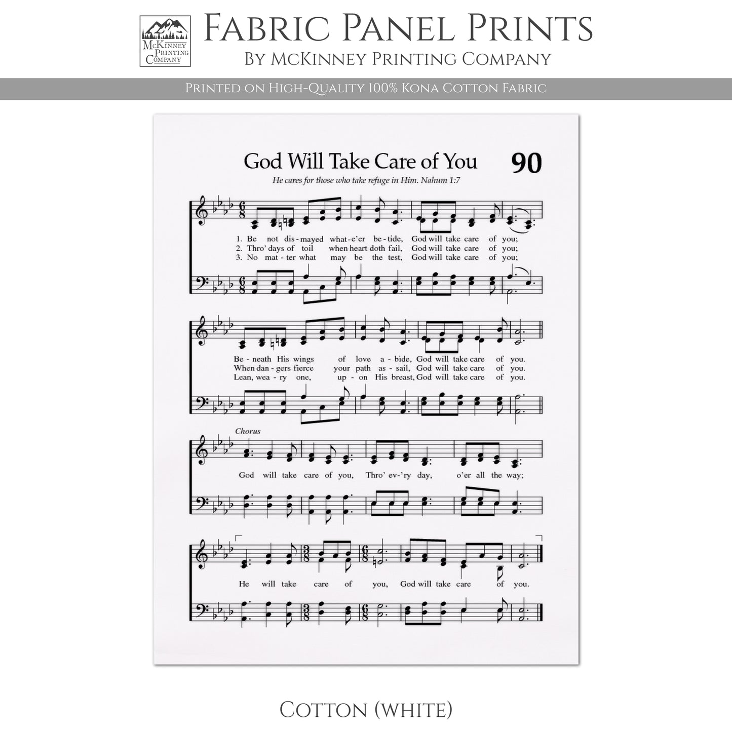 Antique Sheet Music - God Will Take Care of You, Vintage Hymn Print, Christian Fabric, Quilt