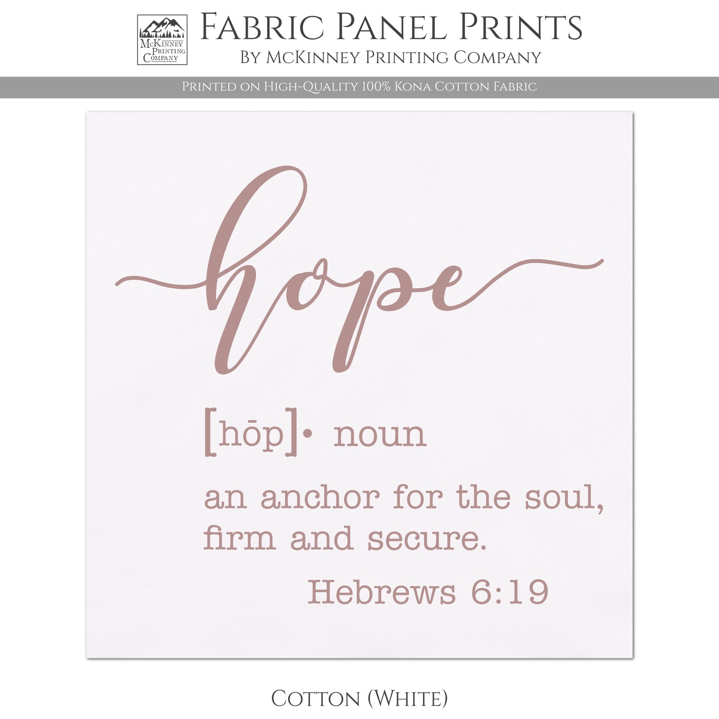 Hope Fabric - An Anchor for the soul, firm and secure - Hebrews 6:19 - Cotton, White