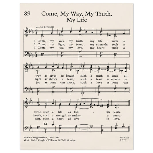 Hymn Wall Art - Christian Fabric, Come, My Way, My Truth, My Life, Antique Sheet Music, Lyrics, Quilting