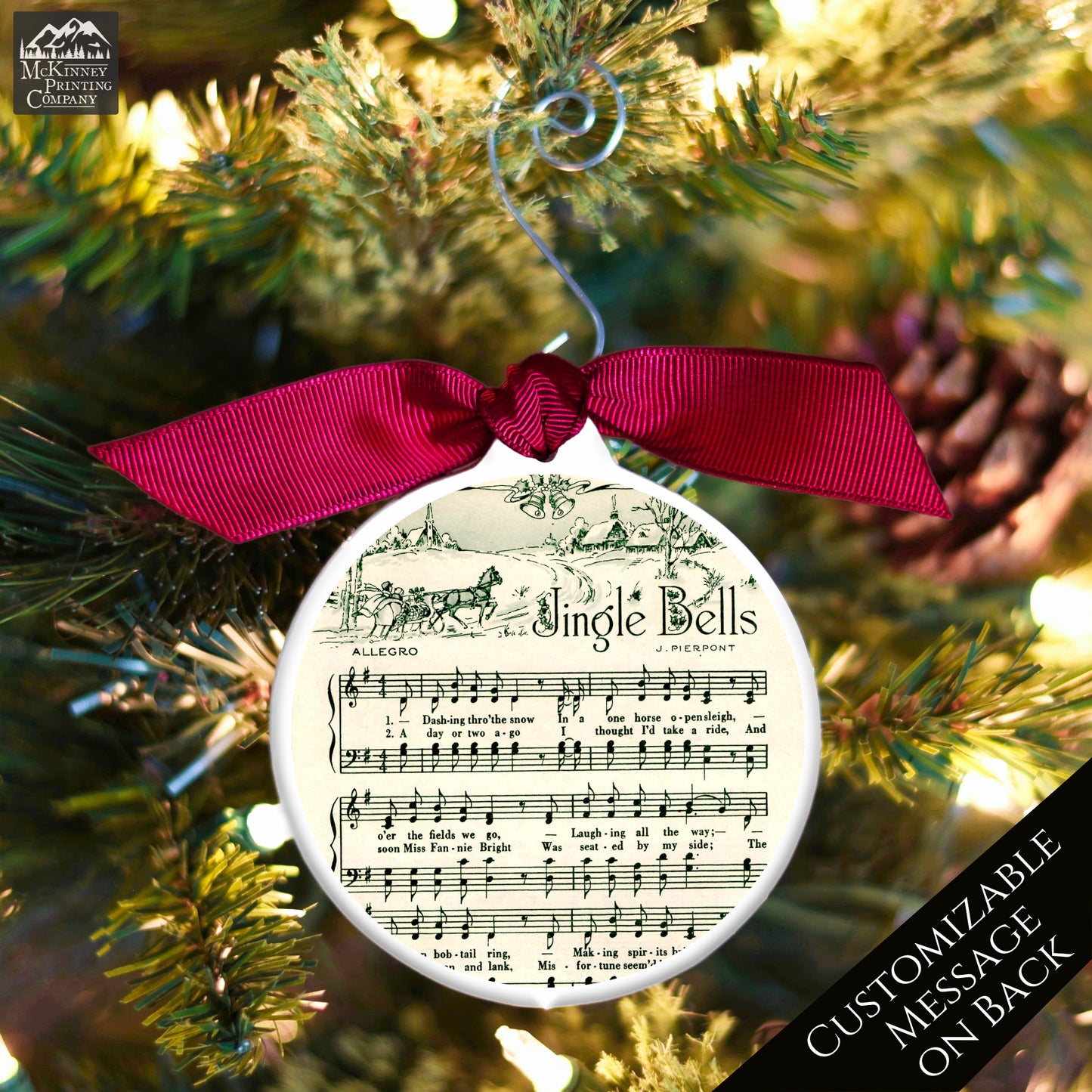 Jingle Bells - Christmas Ornament, Vintage Sheet Music, Song