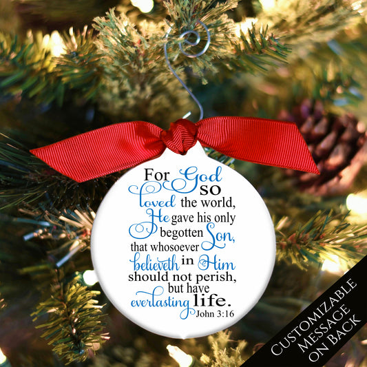 John 3:16 - Bible Verse Ornament, For God So Loved The World