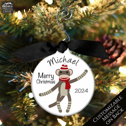 Monkey Ornament - First Christmas Boy, Personalized, Custom Name Ornament, Baby