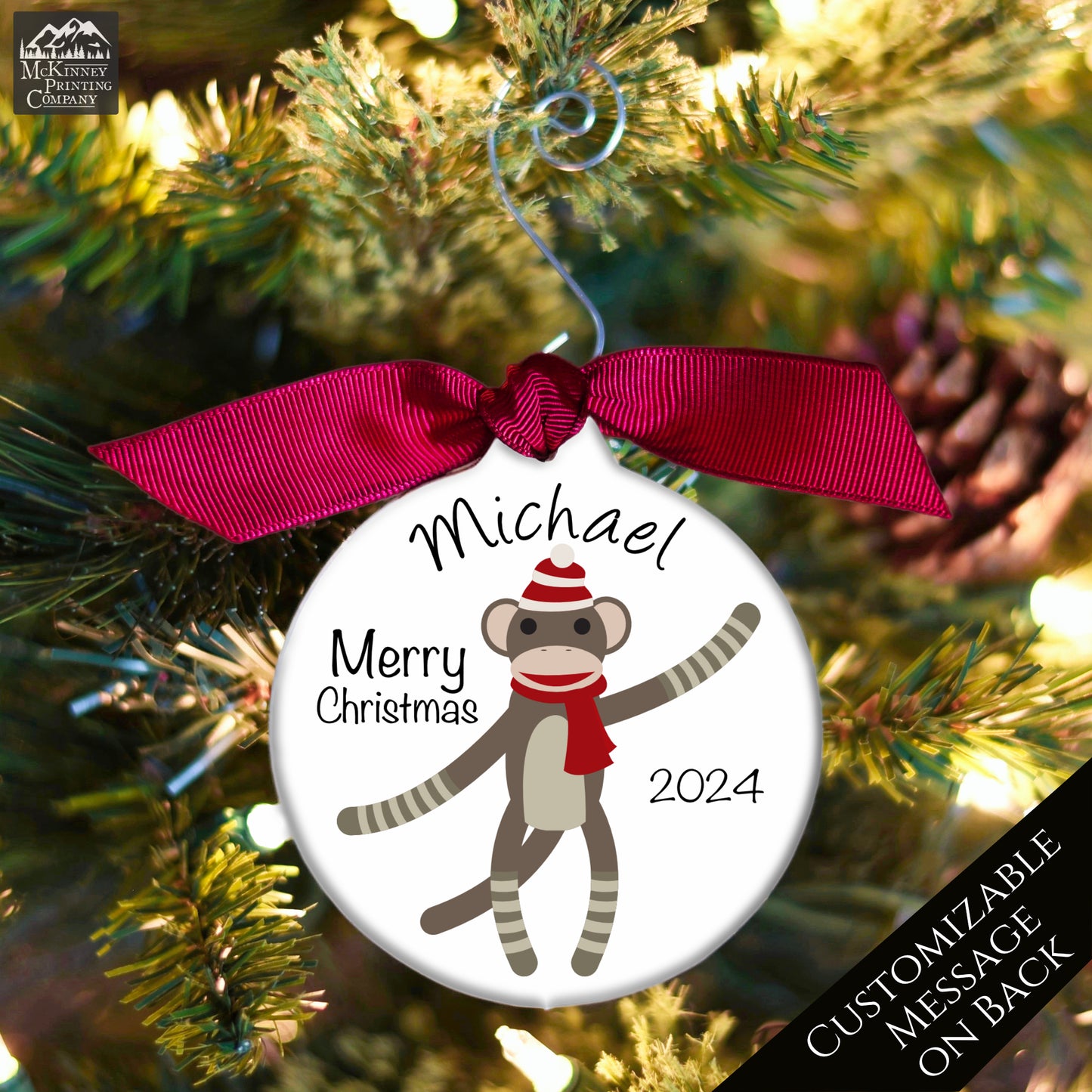 Monkey Ornament - First Christmas Boy, Personalized, Custom Name Ornament, Baby