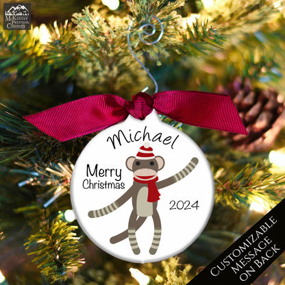 Monkey Ornament - First Christmas Boy, Personalized, Custom Name Ornament, Baby