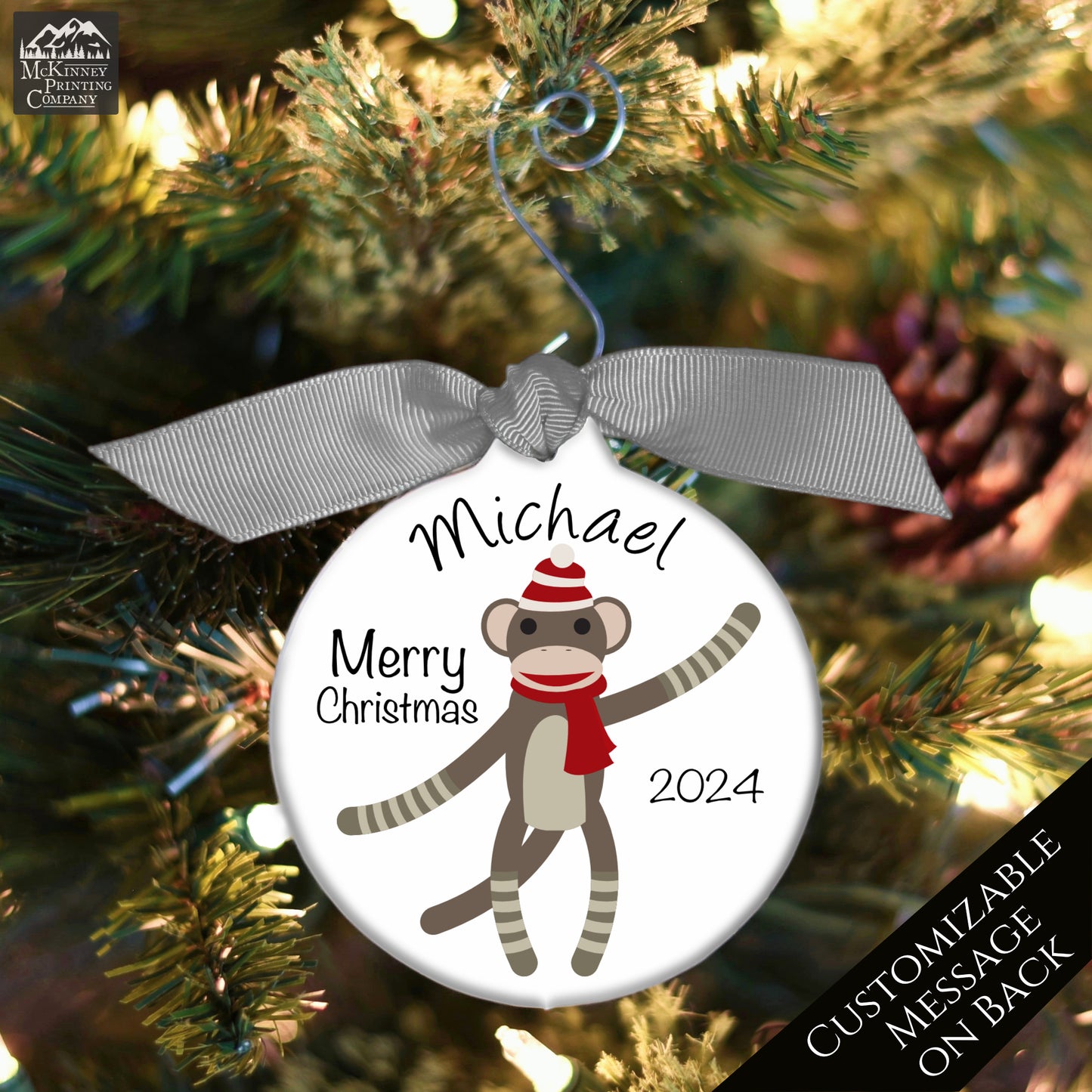 Monkey Ornament - First Christmas Boy, Personalized, Custom Name Ornament, Baby