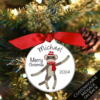 Monkey Ornament - First Christmas Boy, Personalized, Custom Name Ornament, Baby