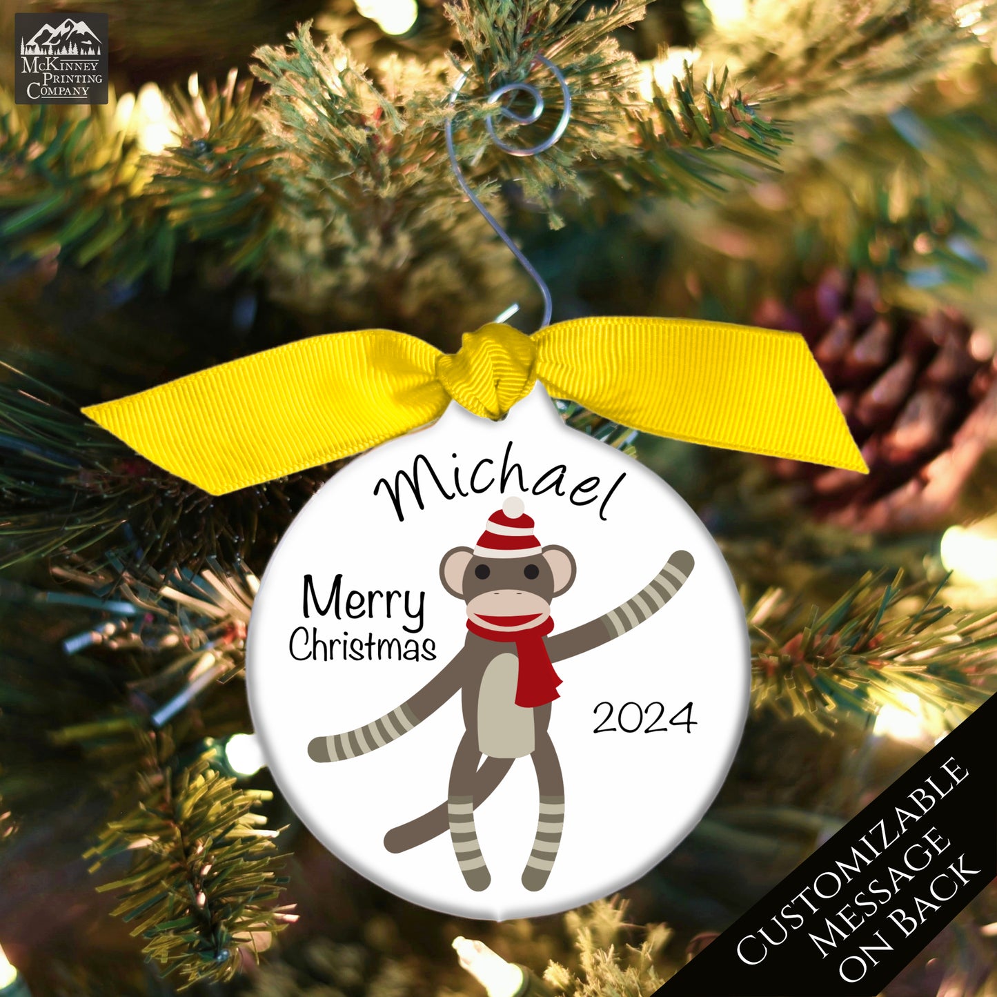 Monkey Ornament - First Christmas Boy, Personalized, Custom Name Ornament, Baby