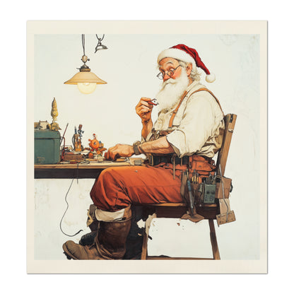 Norman Rockwell, Style - Christmas Fabric Panels, Vintage Santa, Décor, Quilt Block, Cotton, Quilting, Wall Art