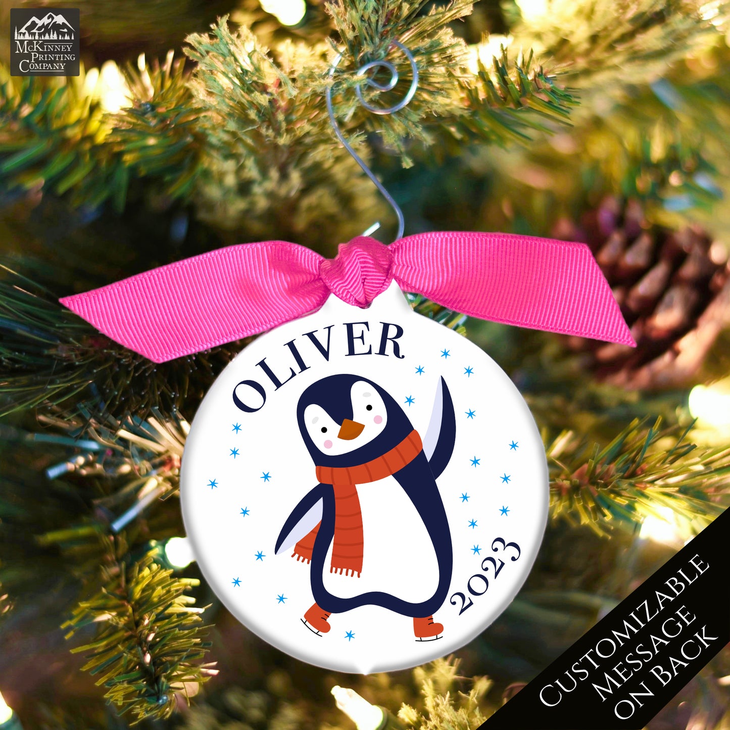 Penguin Ornament - Custom, Baby First Christmas, Boy, Personalize