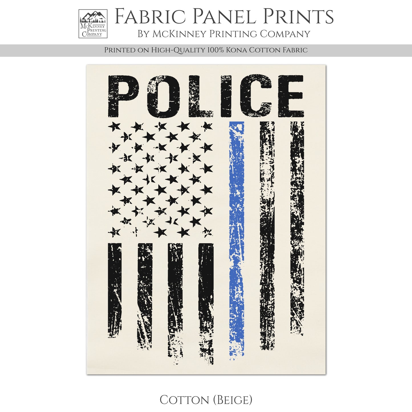 Thin Blue Line - Police Fabric, Patriotic, Retired, Officer, Law Enforcement, Flag, Memorial, Quilting, Crafts, Quilts of Valor