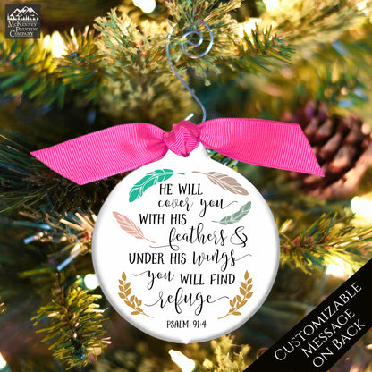 Psalm 91, 4 - Christian Ornaments, Bible Verse, Scripture, Custom