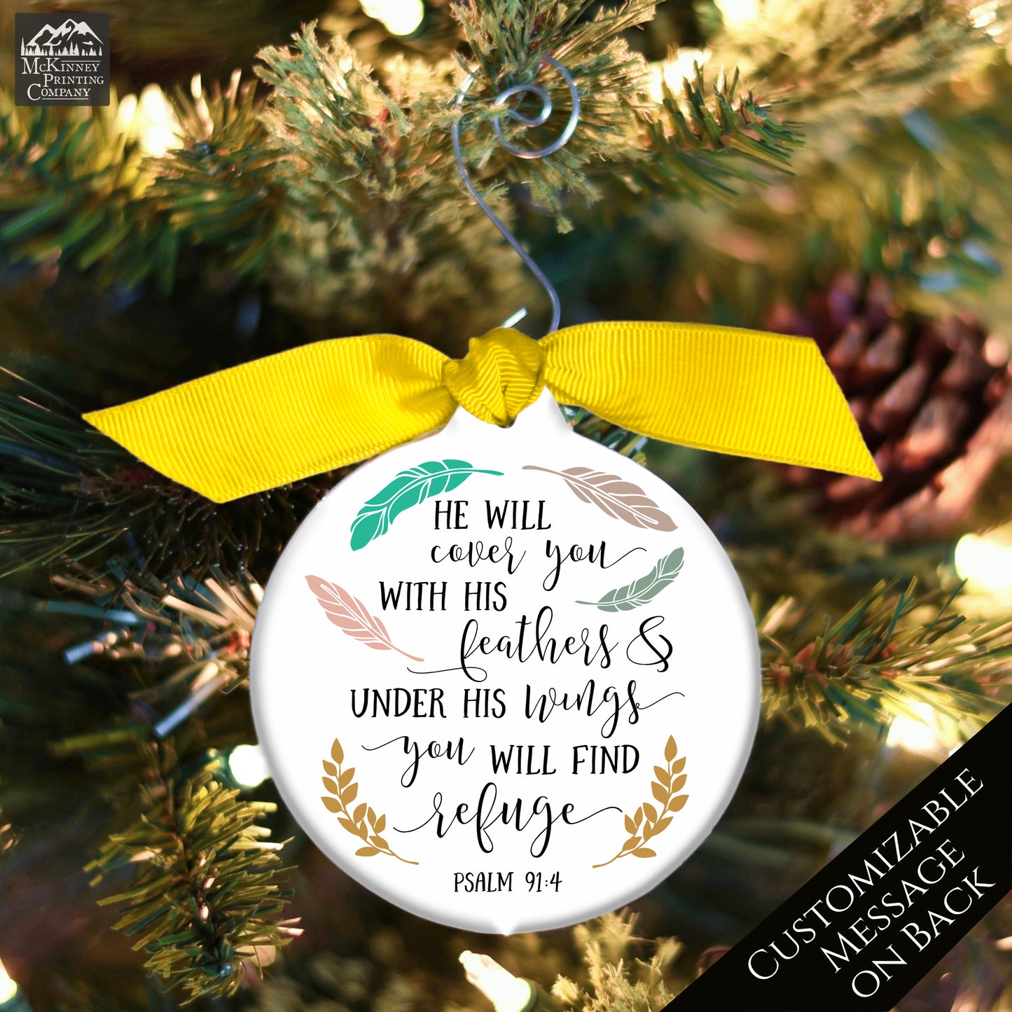 Psalm 91, 4 - Christian Ornaments, Bible Verse, Scripture, Custom