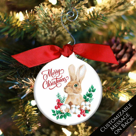 Rabbit Ornament - Christmas, Watercolor, Bunny Lover Gift, Personalized