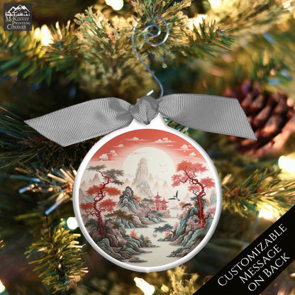 Red Chinoiserie - Christmas Ornament, Porcelain, Asian Art, Decor