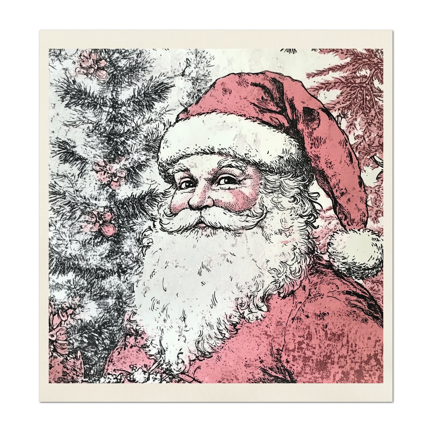 Christmas Fabric Panel - Vintage Santa, Victorian Décor, Quilt Block, Cotton, Quilting, Wall Art