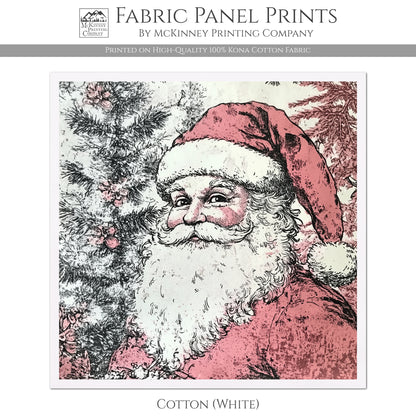 Christmas Fabric Panel - Vintage Santa, Victorian Décor, Quilt Block, Cotton, Quilting, Wall Art