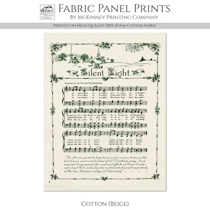 Silent Night - Christmas Fabric Panel, Décor, DIY, Quilt Block, Wall Art, Antique Sheet Music