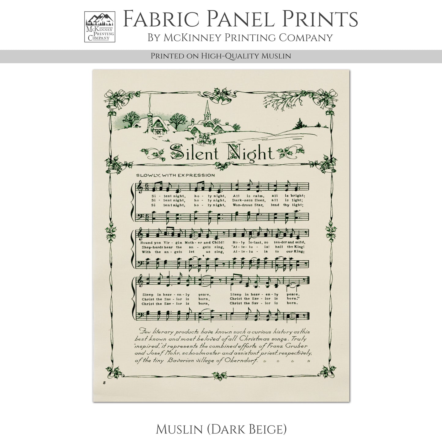 Silent Night - Christmas Fabric Panel, Décor, DIY, Quilt Block, Wall Art, Antique Sheet Music