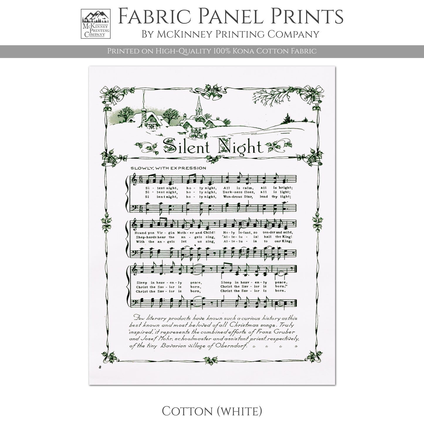 Silent Night - Christmas Fabric Panel, Décor, DIY, Quilt Block, Wall Art, Antique Sheet Music