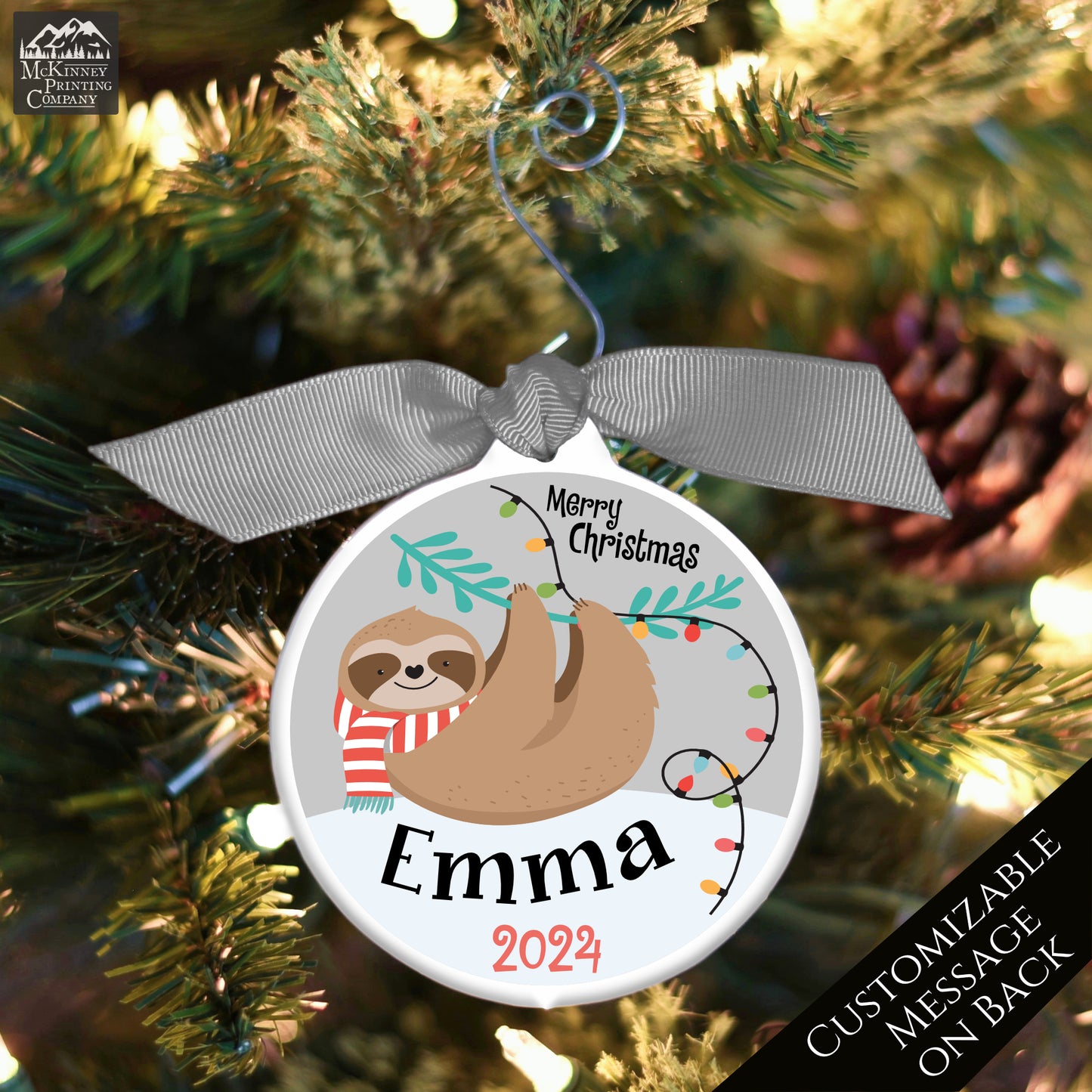 Sloth Gifts - Christmas Ornament - Personalized, Custom Message