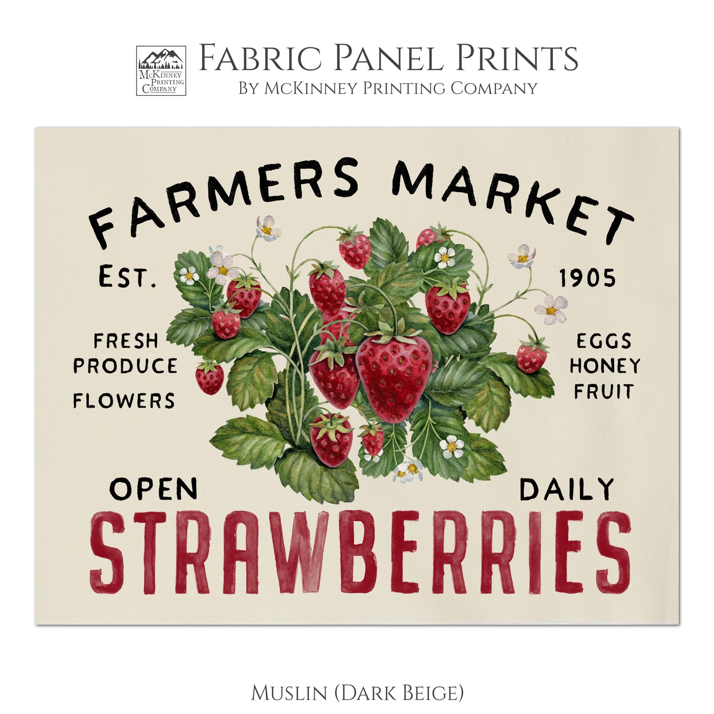 Strawberry Fabric, Farmers Market, Farmhouse, Blueberry, Quilt Block, Quilting, Sewing Supplies, Materials - Muslin