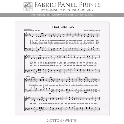 To God Be the Glory - Christian Fabric, Hymn Wall Art, Antique Sheet Music, Lyrics, Quilting