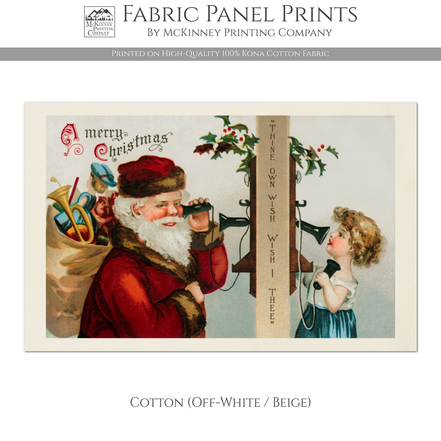 Vintage Santa, Christmas Fabric Panel, Victorian Decor, Antique, Vintage, Fabric Panel Print - Cotton