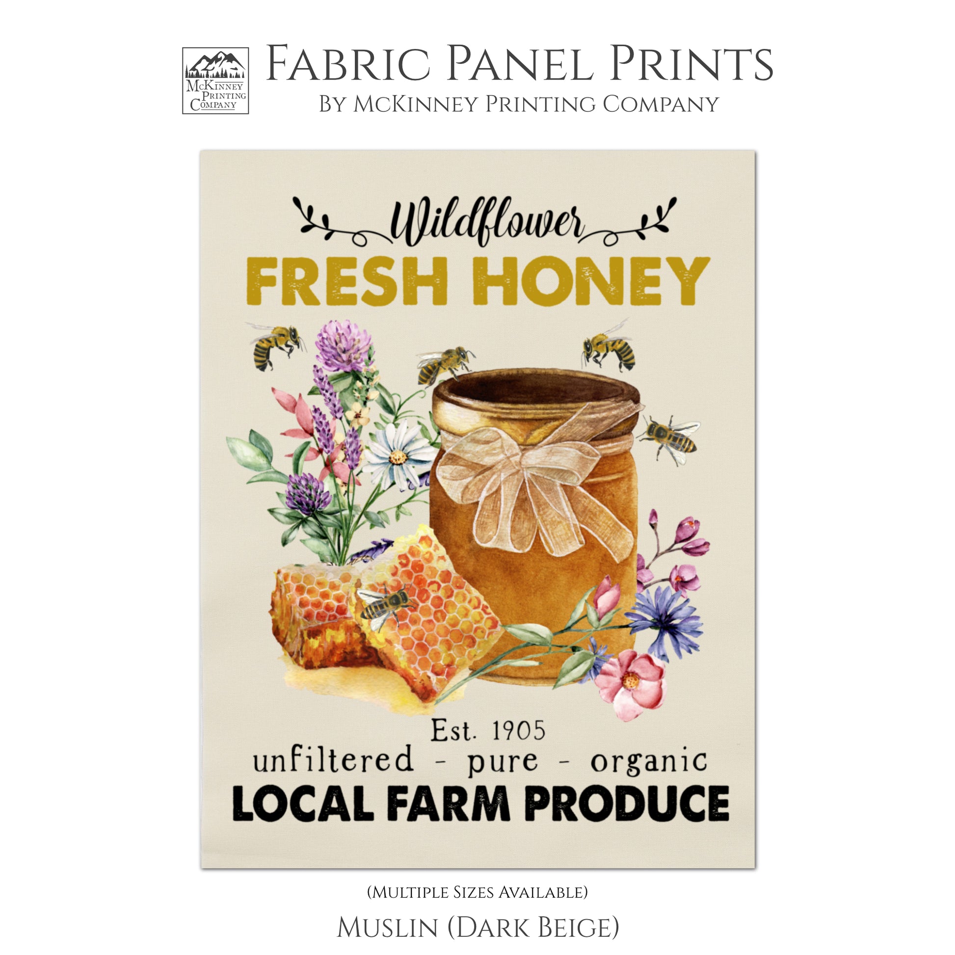 Honey Bee Fabric Panel, Farmers Market, Quilt Block, Fabric Panel Print, For Pillows, Towels, Wall Art, Sewing Crafts, Muslin