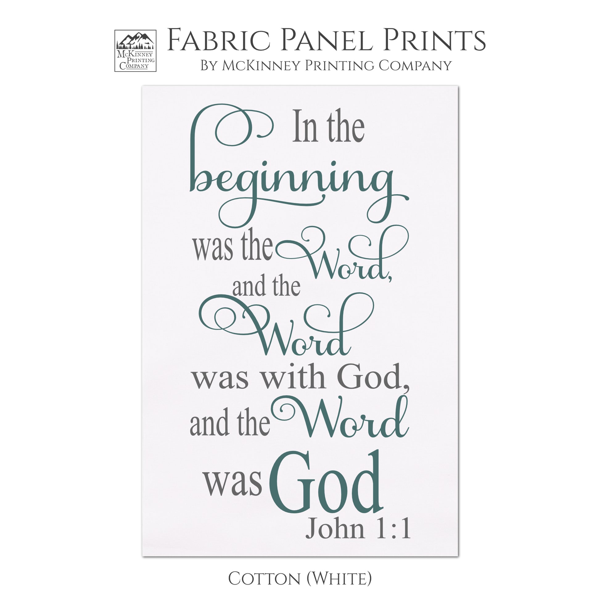 In the beginning was the Word, and the Word was with God and the Word was God. John 1 1, Quilt Block, Hanging, Craft, Religious Fabric, Scripture, Bible Verse - Cotton, White