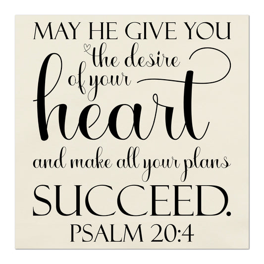 May He give you the desire of your heart and make all your plans succeed - Psalm 20:4 - Religious Fabric, Wall Hanging, Quilt Block, Sewing Craft, Pillow